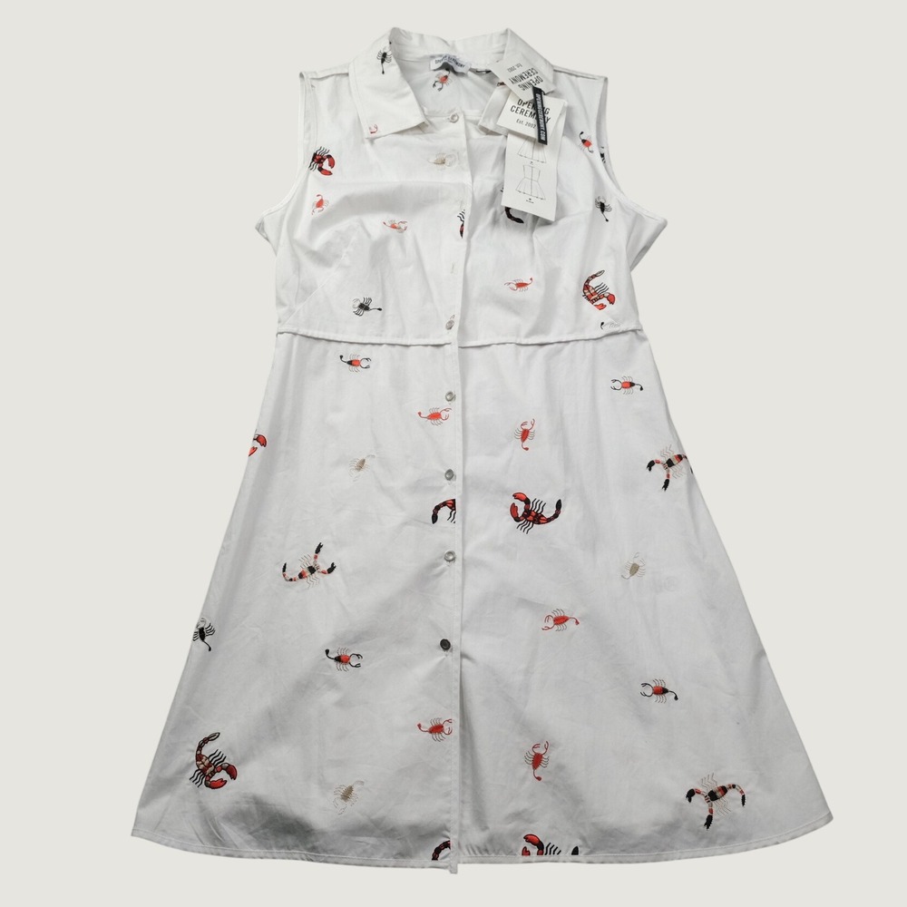 Opening Ceremony Dress Women White Scorpion Embroidered Sleeveless Mini